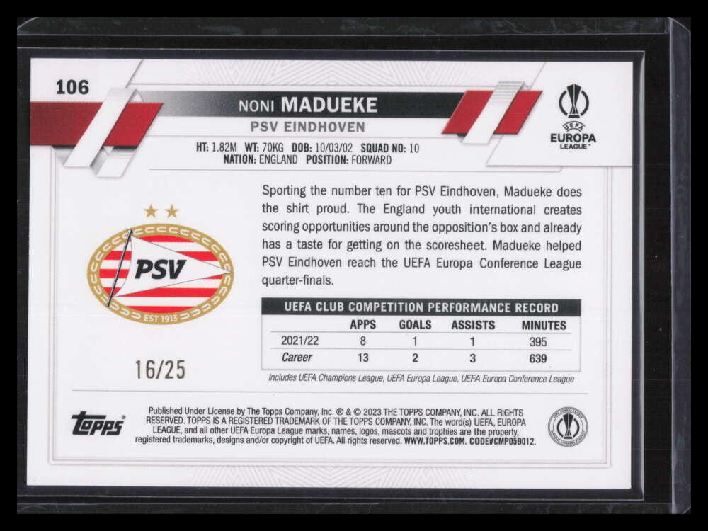 2022-23 Topps UEFA Club Competitions 1st Edition Orange 106 Noni Madueke 16/25