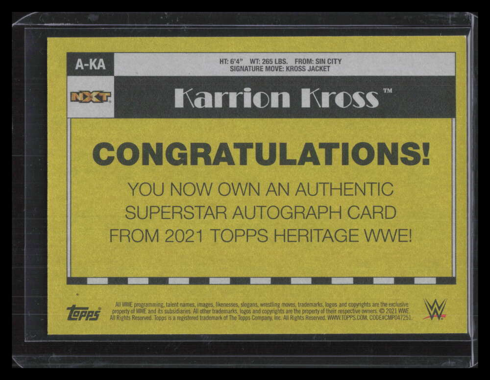 2021 Topps Heritage WWE Autographs Green AKA Karrion Kross Auto 5/99