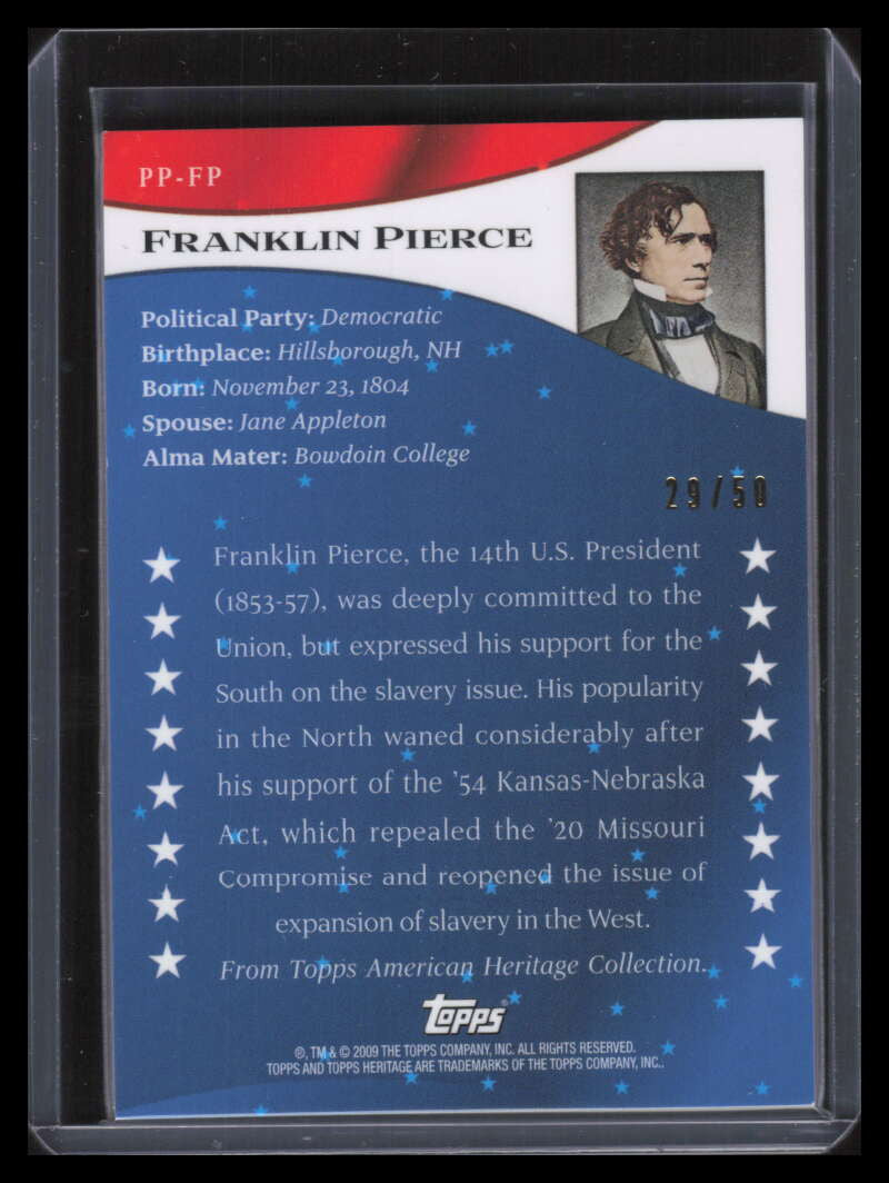 2009 Topps American Heritage Presidents FP Franklin Pierce Letter Patch 29/50