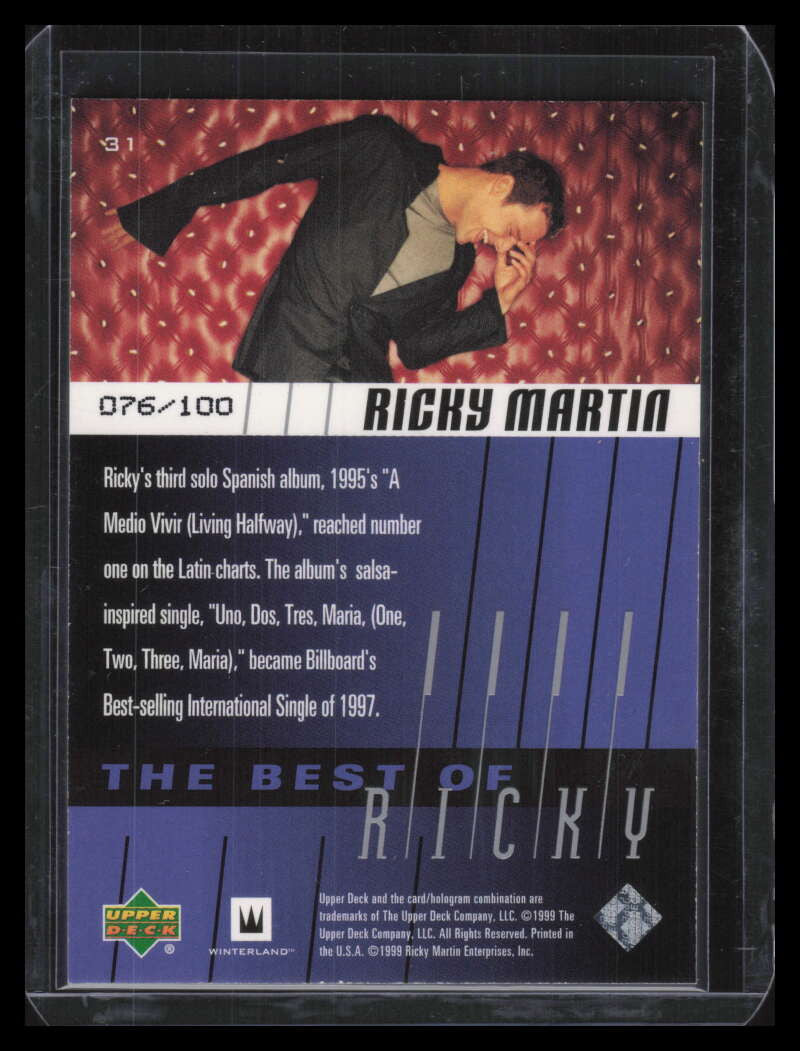 1999 Upper Deck Ricky Martin Platinum Script 31 A Medio Vivir 76/100
