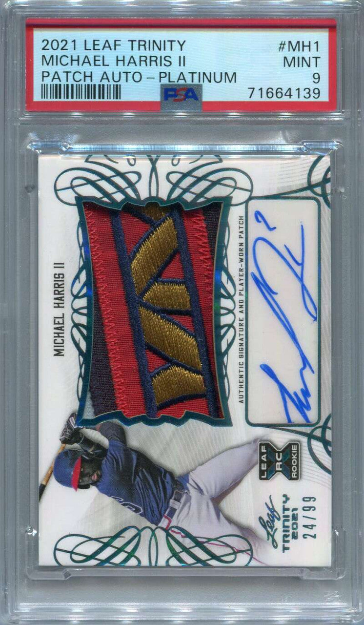 2021 Leaf Trinity Autographs pamh1 Michael Harris Rookie Patch Auto 24/99 PSA 9