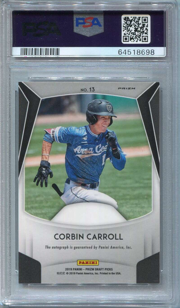2019 Panini Prizm Autographs 13 White Sparkle Corbin Carroll Rookie Auto PSA 10