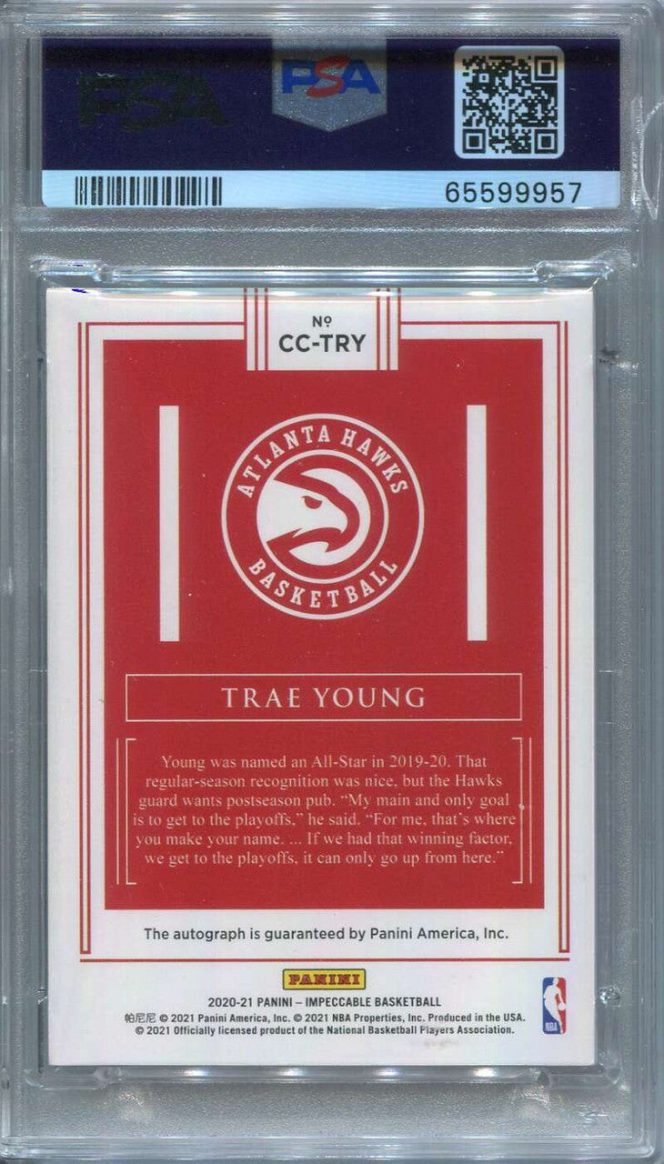 2020-21 Panini Impeccable Canvas Creations Autographs Trae Young Auto /49 PSA 8