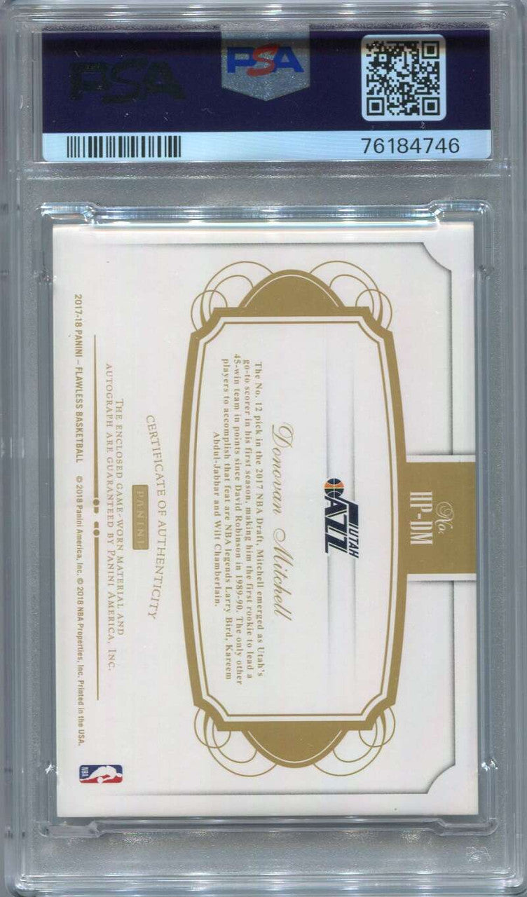 2017-18 Flawless Autographs Gold Donovan Mitchell Rookie Patch Auto 8/10 PSA 9