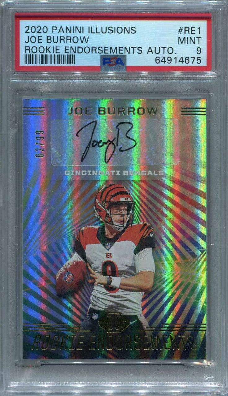 2020 Panini Illusions Endorsements 1 Joe Burrow Rookie Auto 82/99 PSA 9 MINT