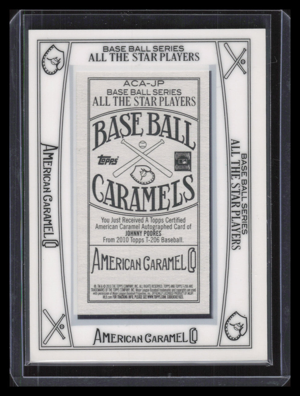 2010 Topps 206 Mini Framed American Caramel Autographs JP Johnny Podres Auto