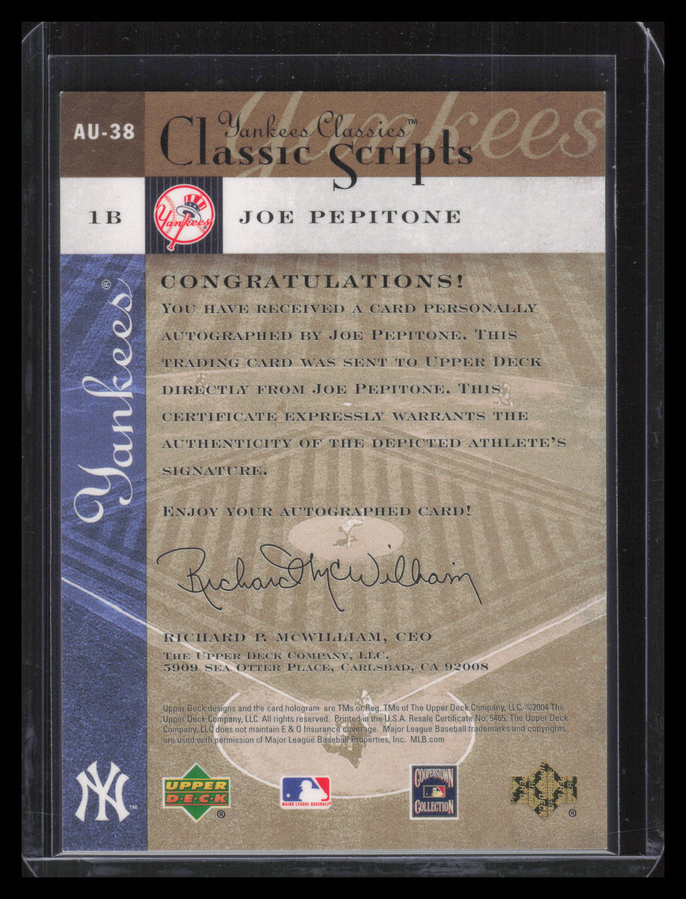 2004 UD Yankees Classics Scripts 38 Joe Pepitone Auto