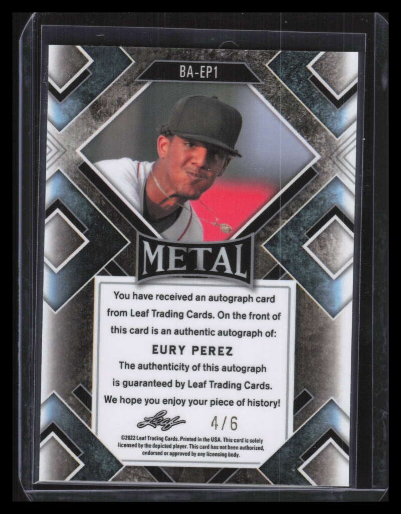 DELETE 136516 2022 Leaf Metal Draft Purple Wave baep1 Eury Perez Rookie Auto 4/6