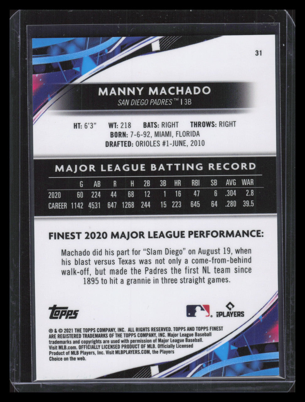 2021 Finest Aqua Shimmer Refractor 31 Manny Machado 55/175
