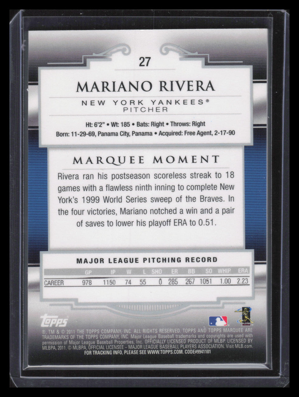 2011 Topps Marquee Gold 27 Mariano Rivera 21/99