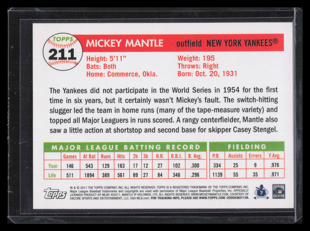 2011 Topps Lost Cards Original Backs 211 Mickey Mantle