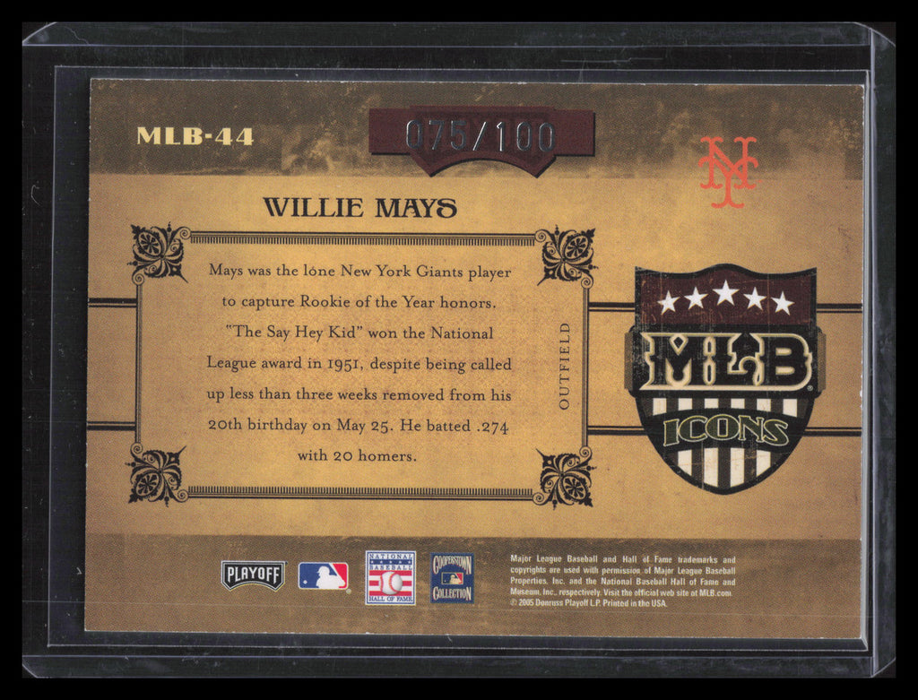 2005 Prime Cuts MLB Icons mlb44 Willie Mays 75/100