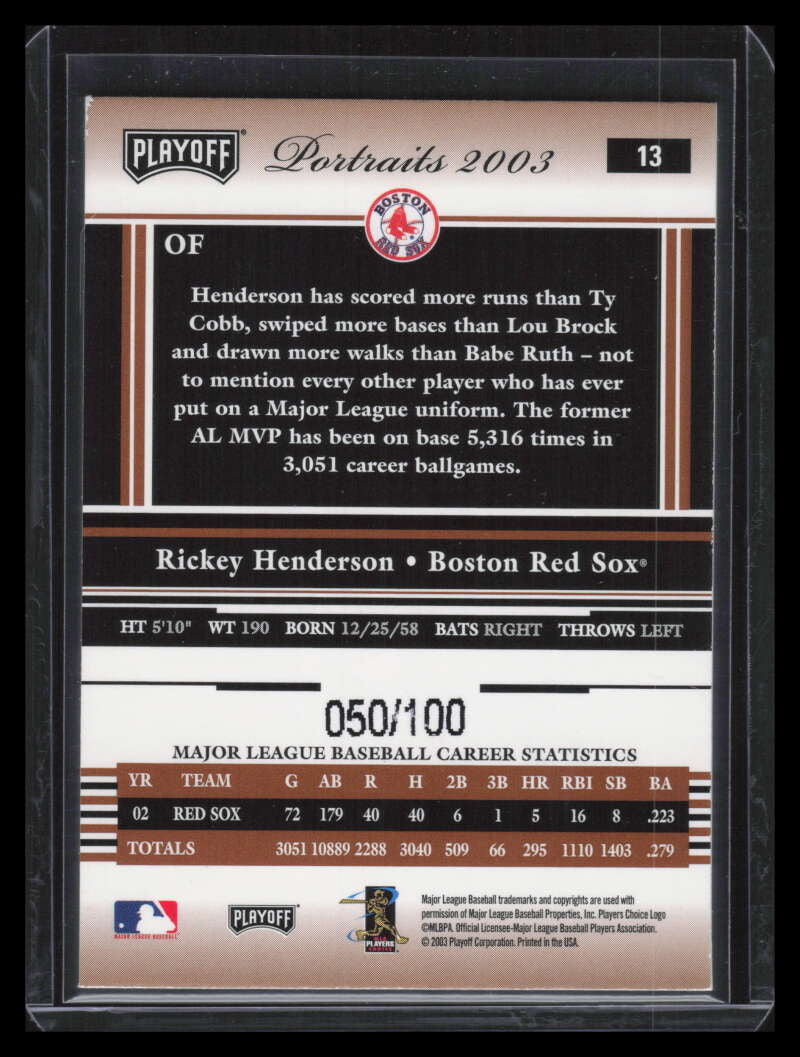 2003 Playoff Portraits Bronze 13 Rickey Henderson Sox 50/100