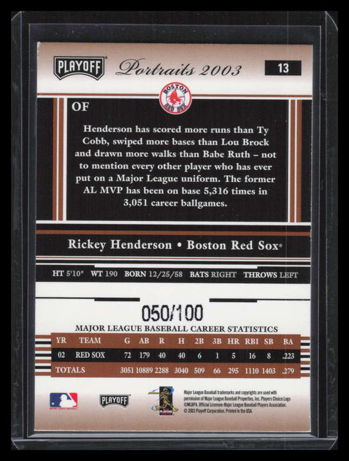 2003 Playoff Portraits Bronze 13 Rickey Henderson Sox 50/100