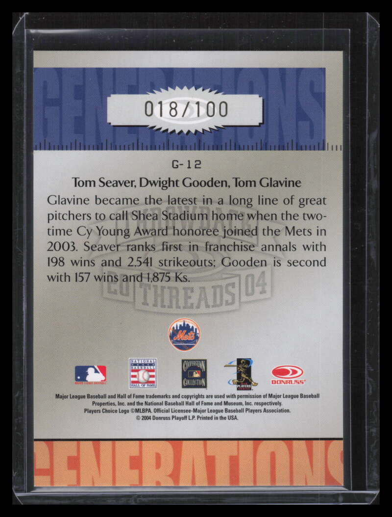 2004 Throwback Threads Generations Spectrum 12 Glavine Gooden Tom Seaver 18/100