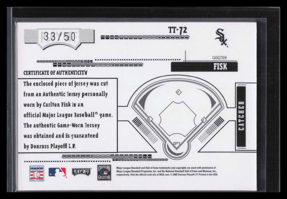 2005 Absolute Tools of the Trade Reverse 72 Carlton Fisk Jumbo Jersey 33/50