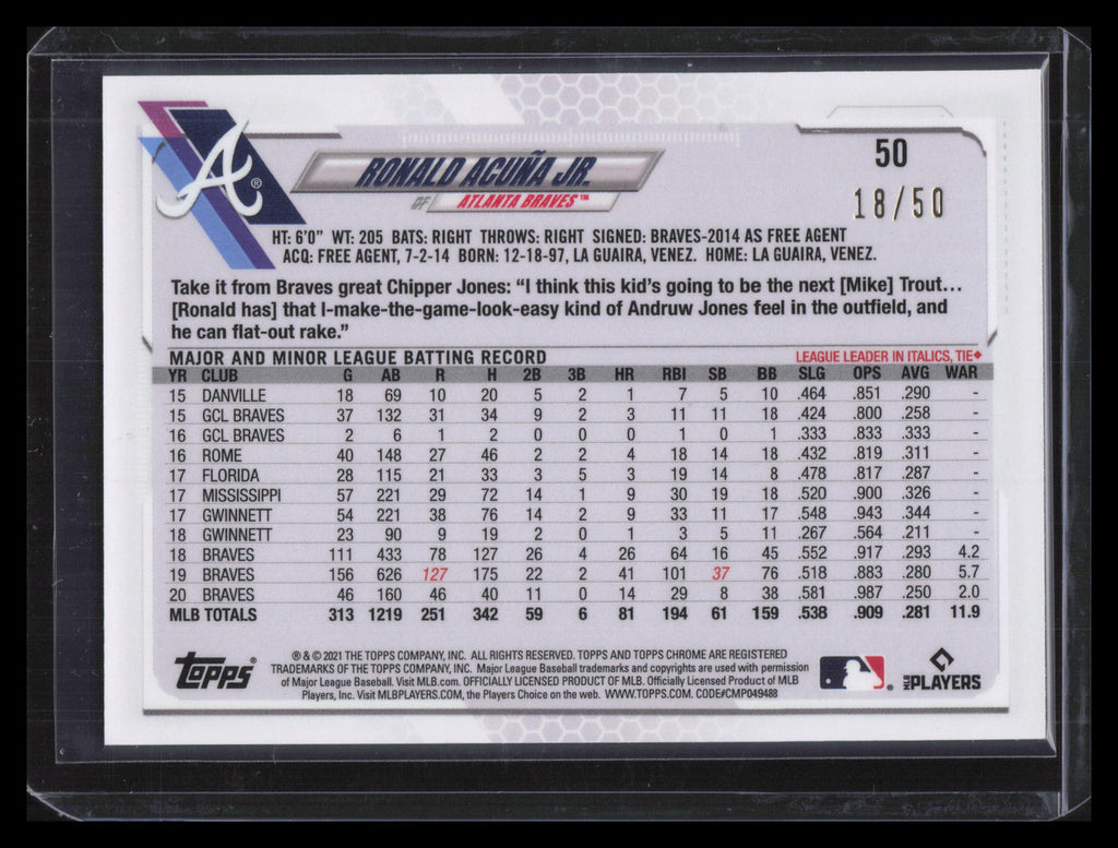2021 Topps Chrome Ben Baller Gold Refractor 50 Ronald Acuna Jr. 18/50