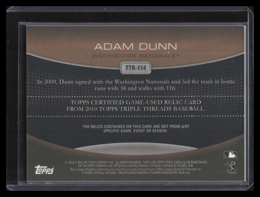 2010 Topps Triple Threads Relics Sepia r114 Adam Dunn Triple Patch 27/27