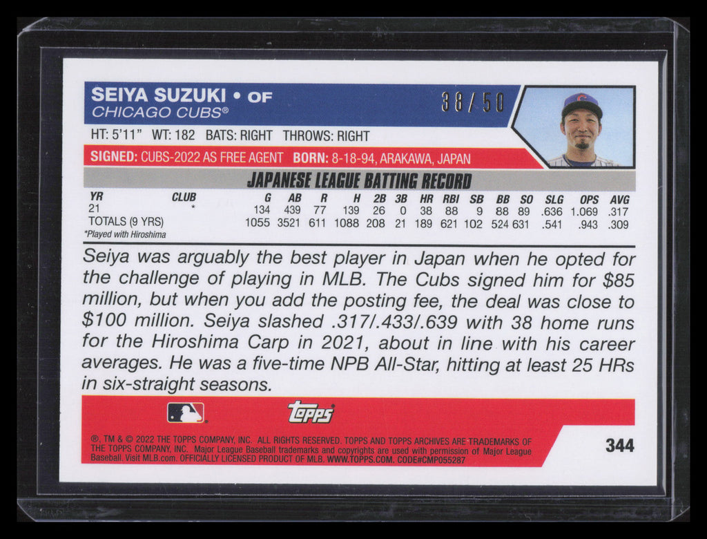SOLD 136845 2022 Topps Archives '05 Draft Picks Silver Foil 344 Seiya Suzuki Rookie 38/50