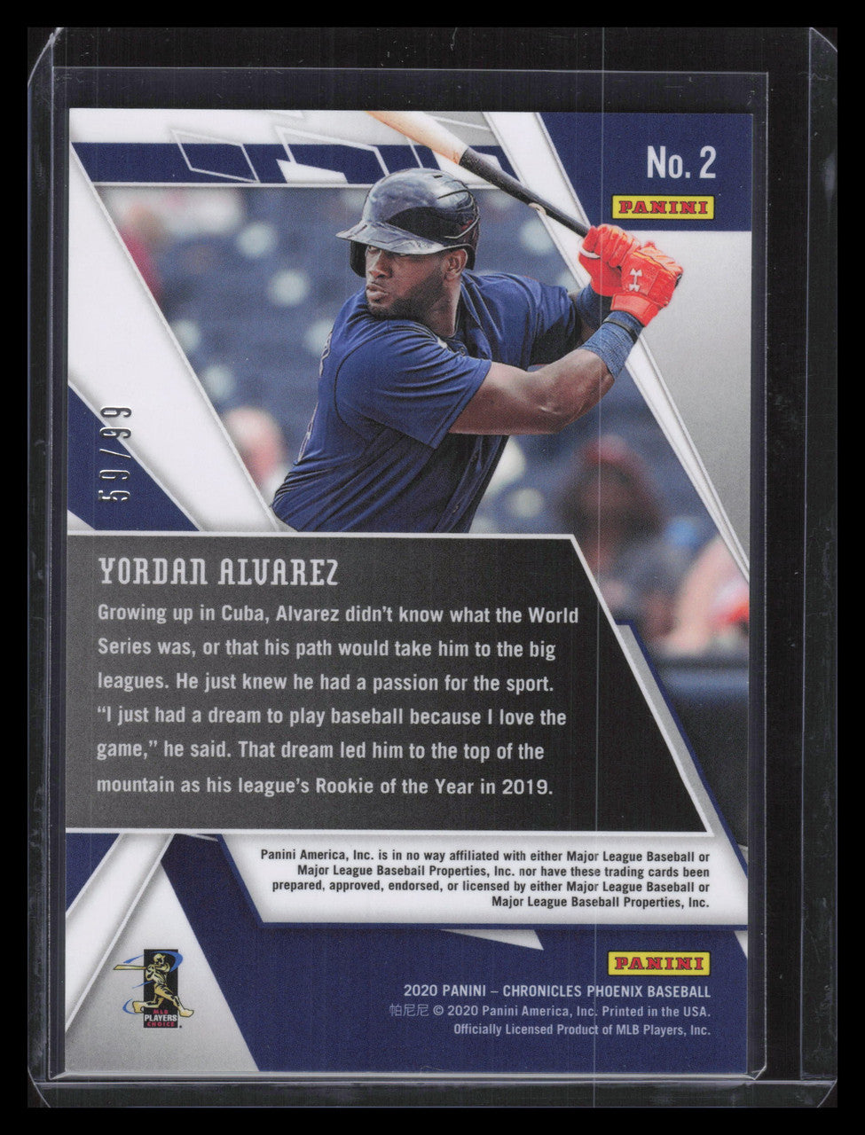 2020 Panini Phoenix Blue Ice 2 Yordan Alvarez Rookie 59/99