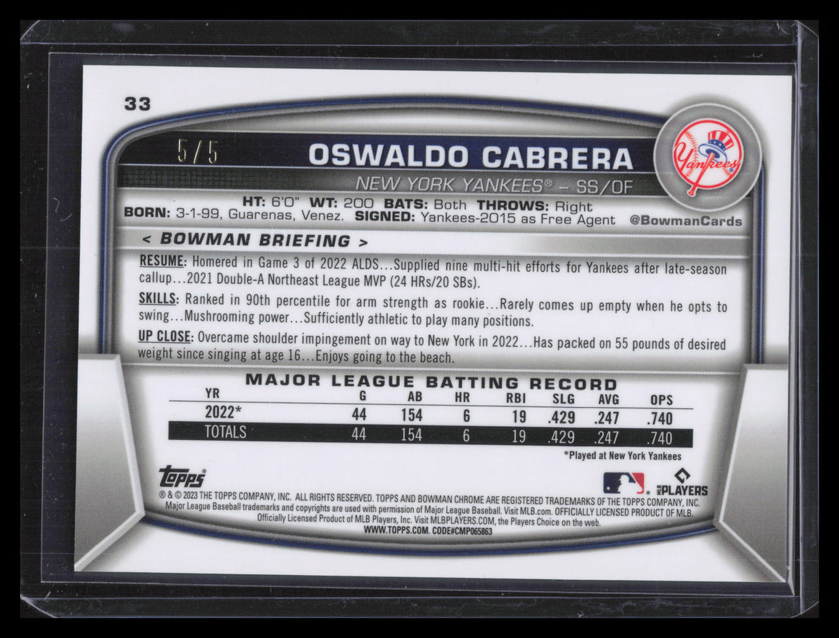 2023 Bowman Chrome Red Refractor 33 Oswaldo Cabrera Rookie 5/5