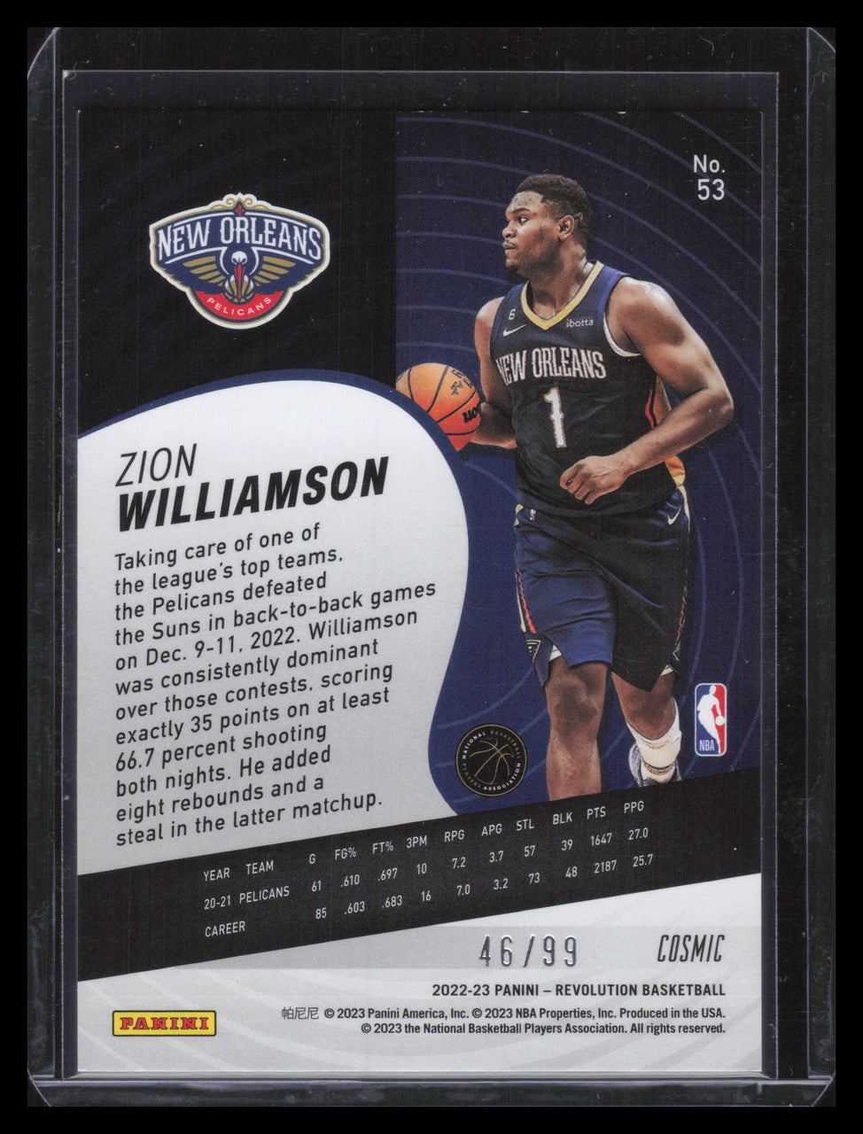 2022-23 Panini Revolution Cosmic 53 Zion Williamson 46/99