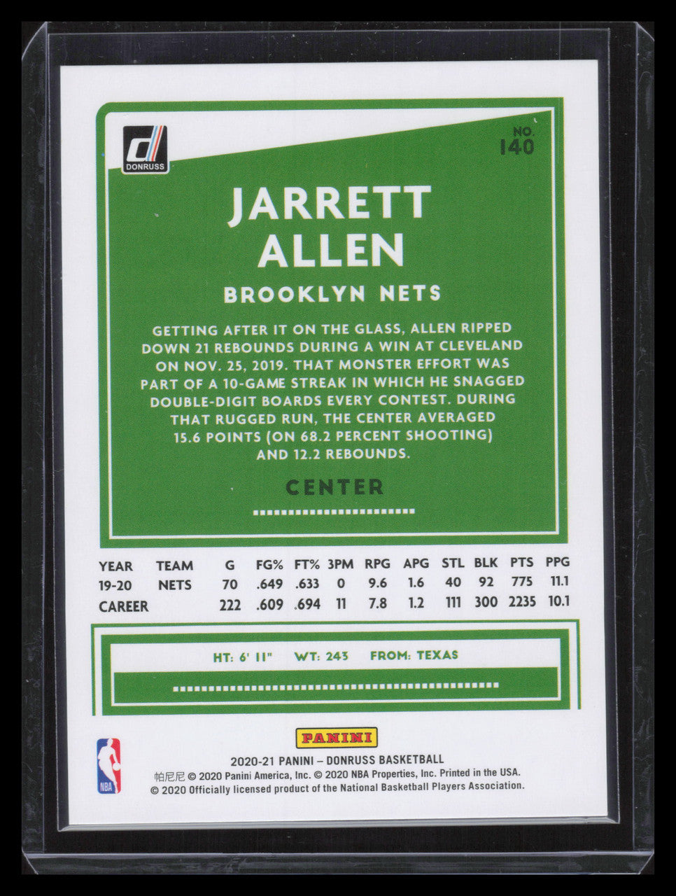 2020-21 Donruss Choice Black Gold 140 Jarrett Allen 1/8