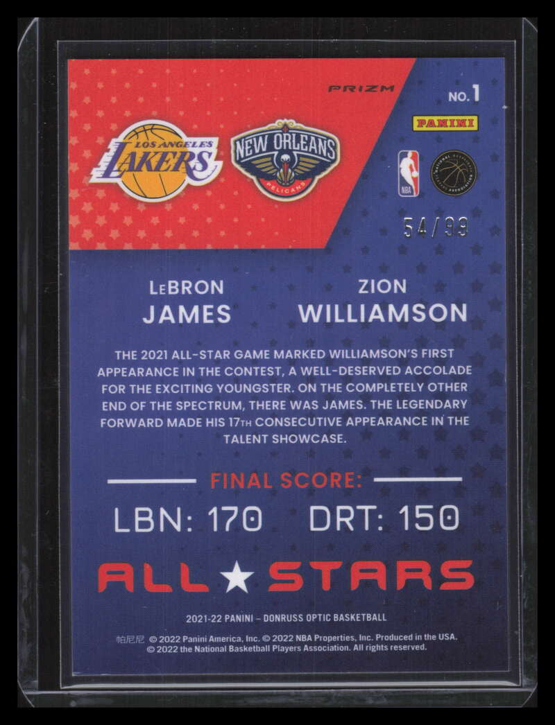 DELETE 136907 2021-22 Donruss Optic All-Stars Red 1 Zion Williamson LeBron James 54/99