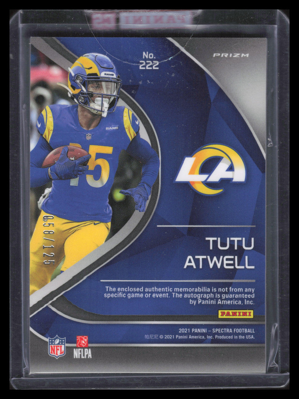DELETE 136947 2021 Panini Spectra 222 Tutu Atwell Rookie Patch Auto 58/125