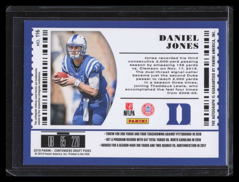 2019 Panini Contenders Draft Building Blocks 116b Daniel Jones Rookie Auto 6/10