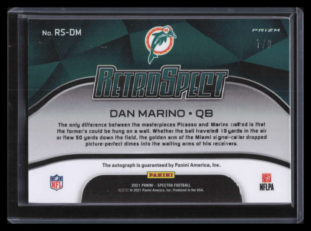 2021 Panini Spectra RetroSpect Autographs Neon Pink 3 Dan Marino Auto 7/8