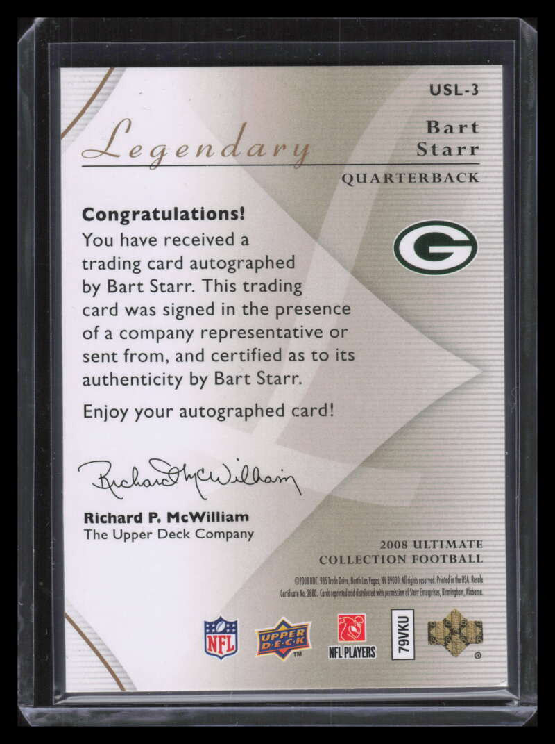2008 Ultimate Collection Ultimate Legendary Signatures usl3 Bart Starr Auto 7/20