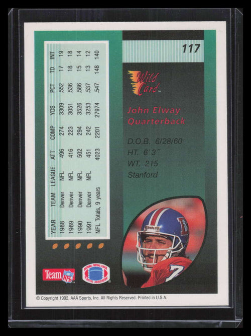 1992 Wild Card 5 Stripe 117 John Elway