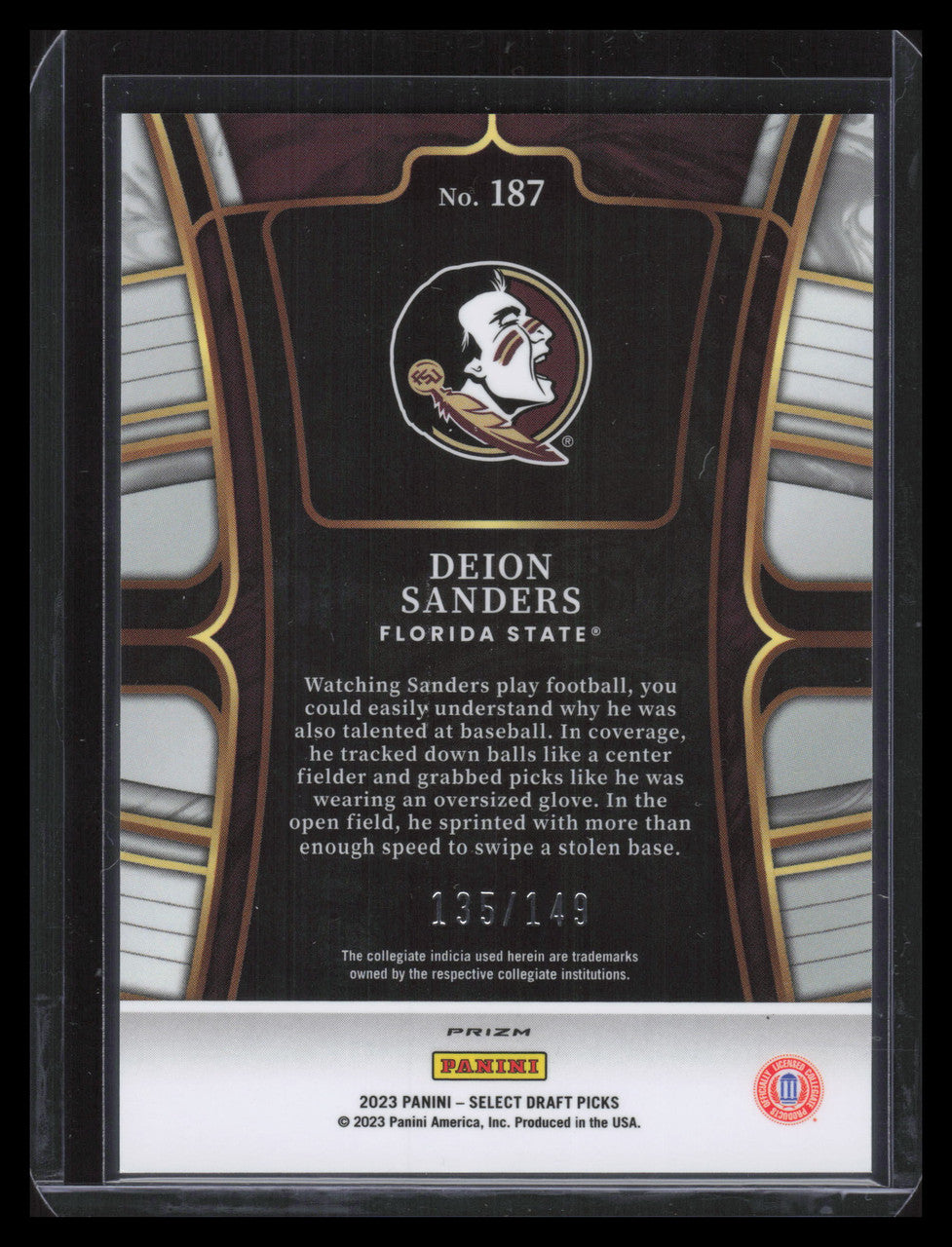 2023 Select Draft Picks Prizms Red Refractor 187 Deion Sanders 135/149