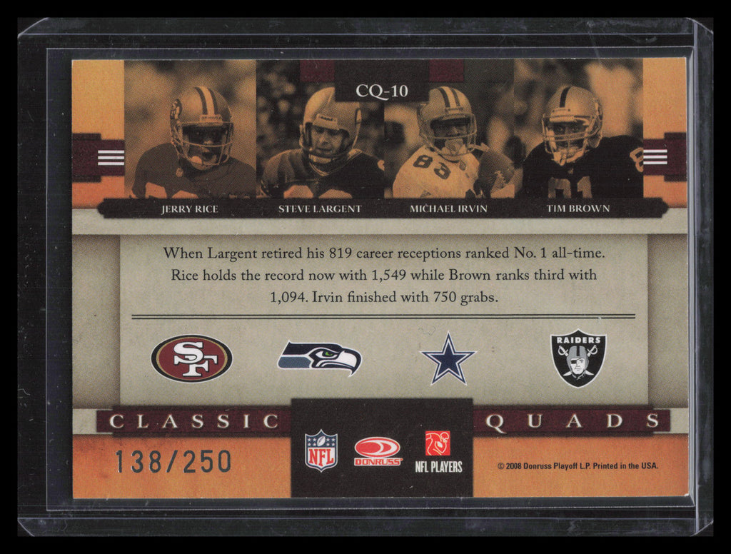 2008 Donruss Classics Classic Quads Silver Tim Brown Largent Irvin Rice 138/250