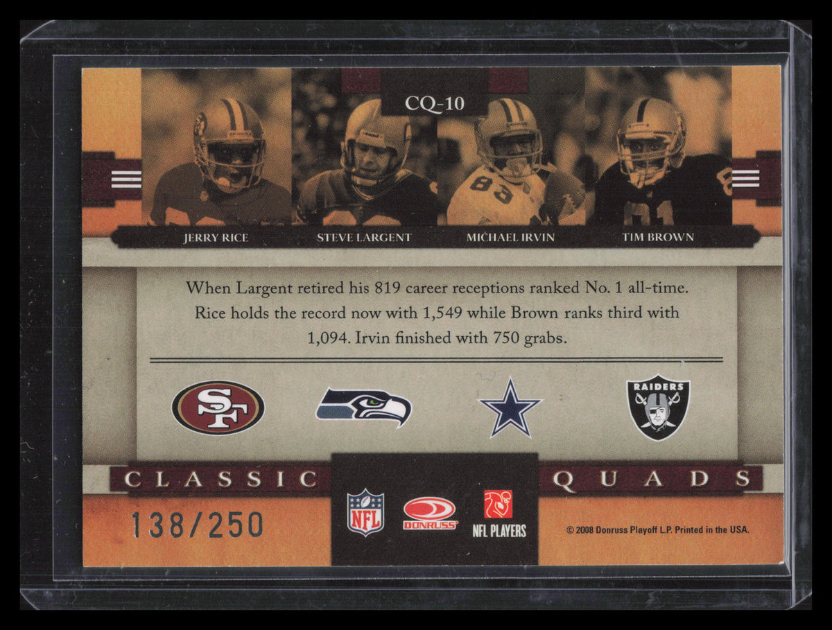2008 Donruss Classics Classic Quads Silver Tim Brown Largent Irvin Rice 138/250
