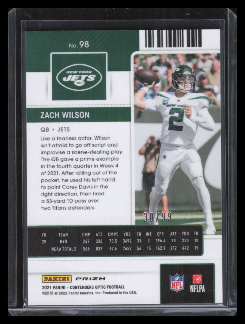 DELETE 137053 2021 Panini Contenders Optic Blue 98 Zach Wilson Rookie 30/99