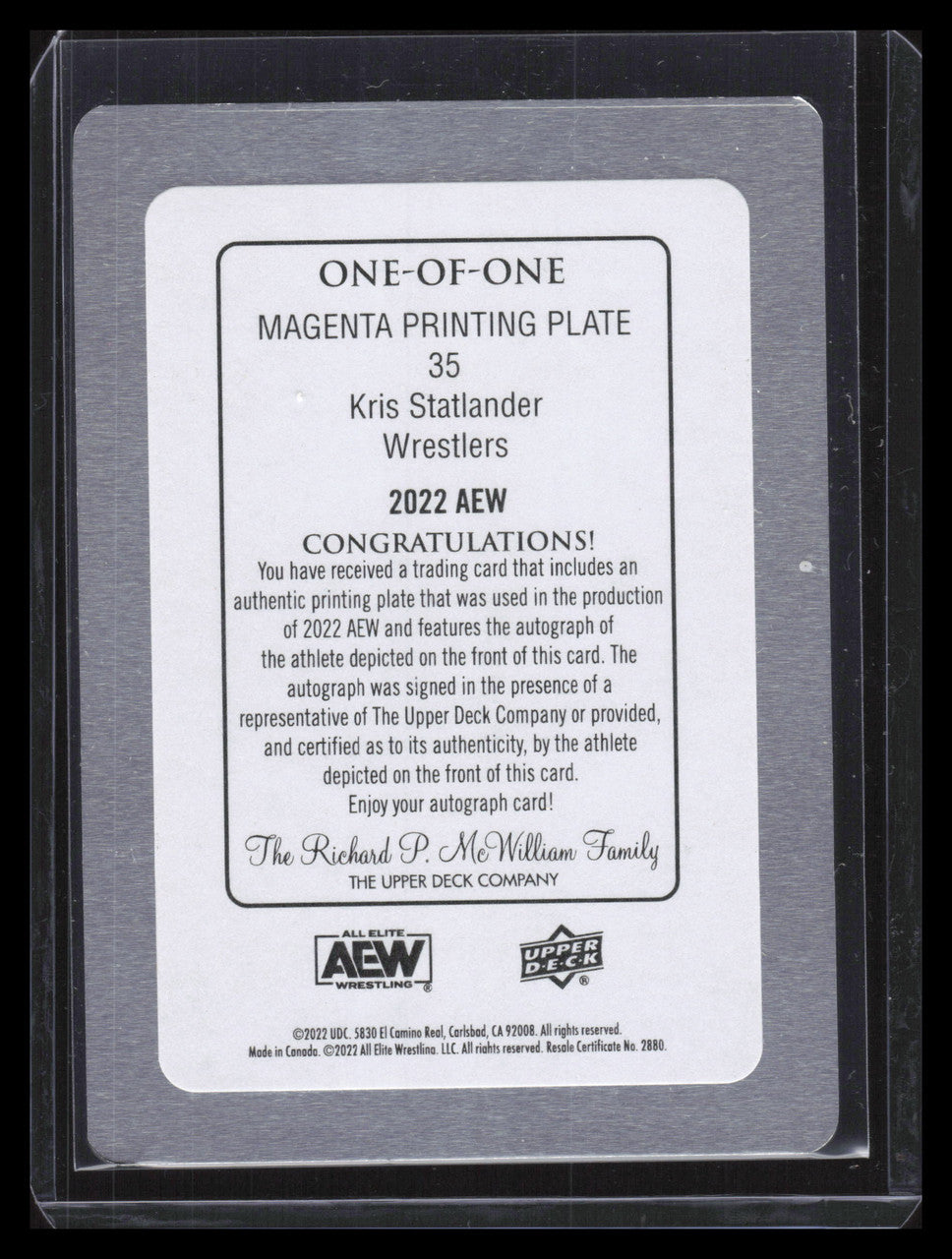 2022 Upper Deck AEW Autographs Printing Plate Magenta Kris Statlander Auto 1/1