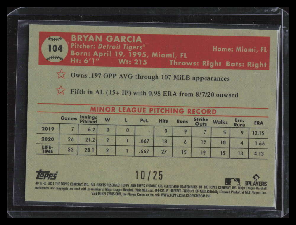 2021 Topps Chrome Platinum Orange Yellow 70th Refractor Bryan Garcia RC 10/25