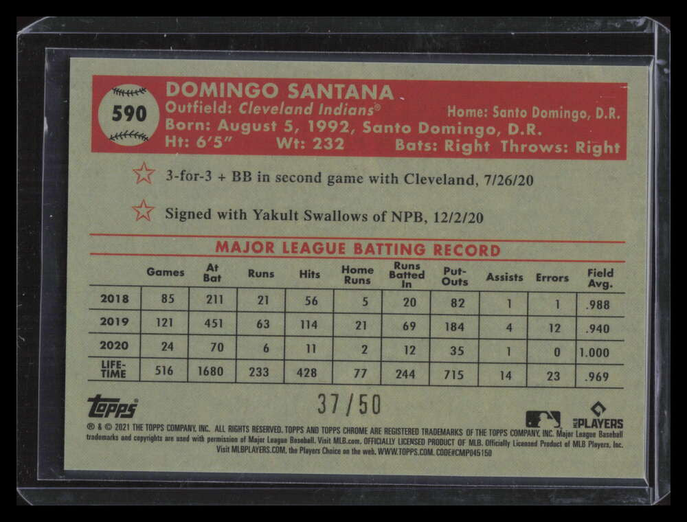 2021 Topps Chrome Platinum Rose Gold 70th Refractor 590 Domingo Santana 37/50