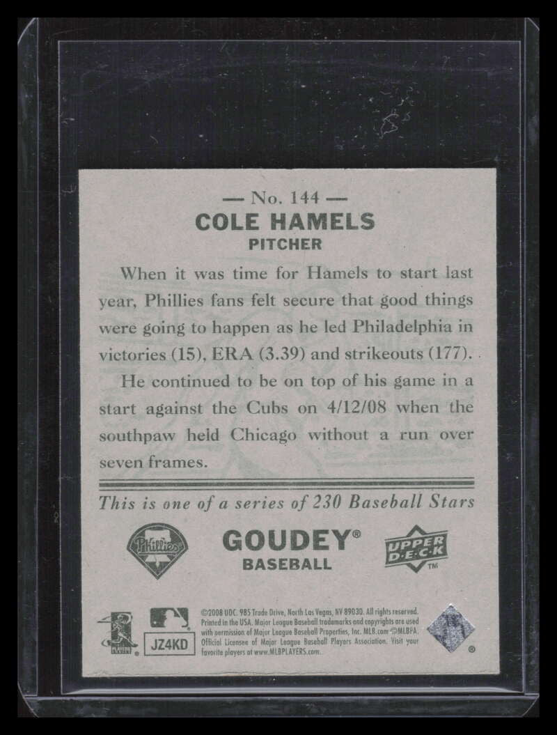 2008 Upper Deck Goudey Mini Green Backs 144 Cole Hamels 49/88