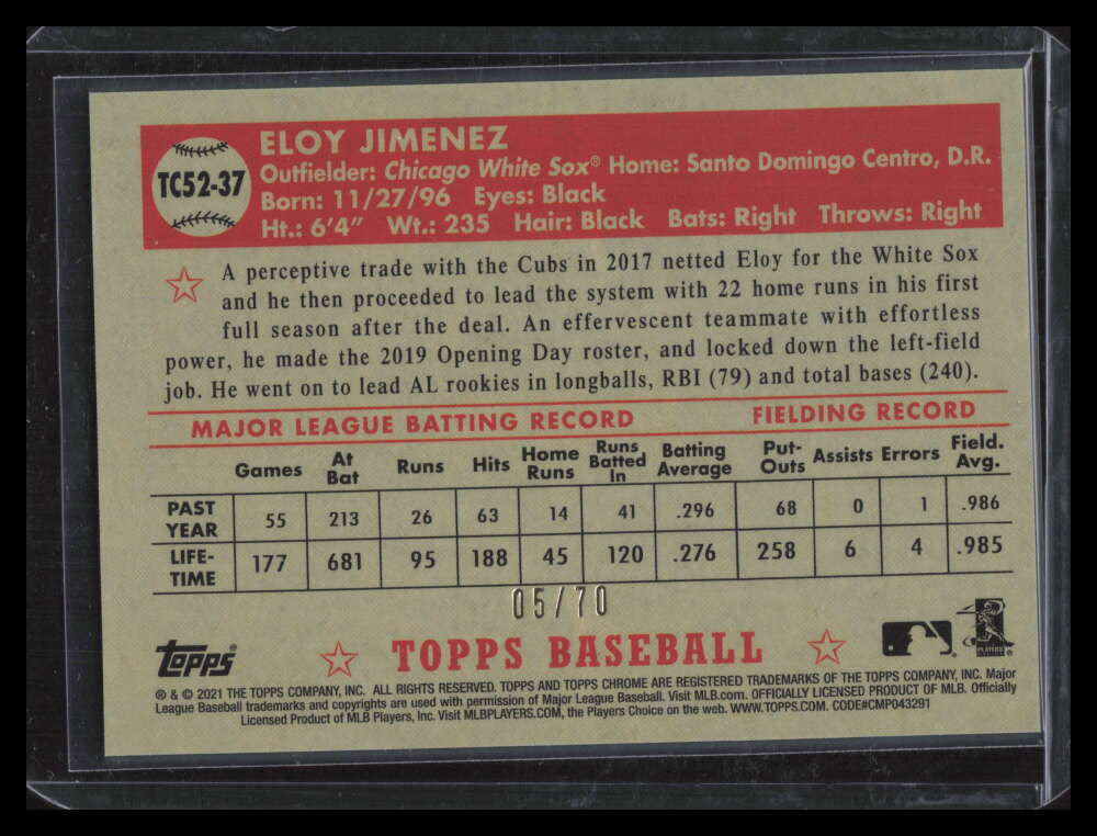 2021 Topps '52 Topps Redux Chrome Red Refractor tc5237 Eloy Jimenez 5/70