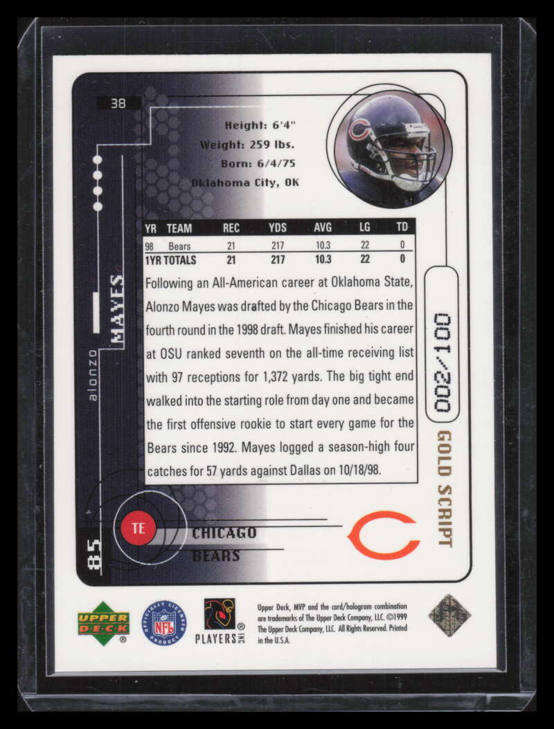 1999 Upper Deck MVP Gold Script 38 Alonzo Mayes 2/100