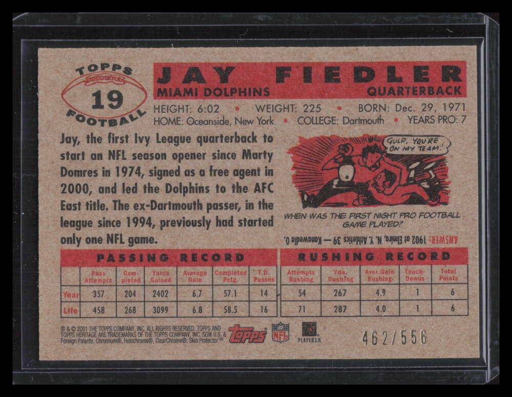2001 Topps Heritage Retrofractor 19 Jay Fiedler 462/556