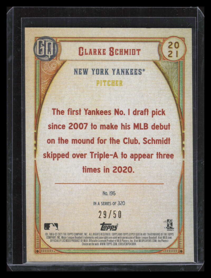 2021 Topps Gypsy Queen Chrome Gold Refractor 195 Clarke Schmidt Rookie 29/50