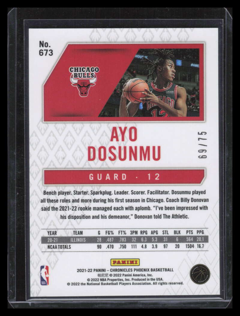 2021-22 Panini Chronicles 75th Anniversary 372 Ayo Dosunmu Phoenix Rookie 69/75