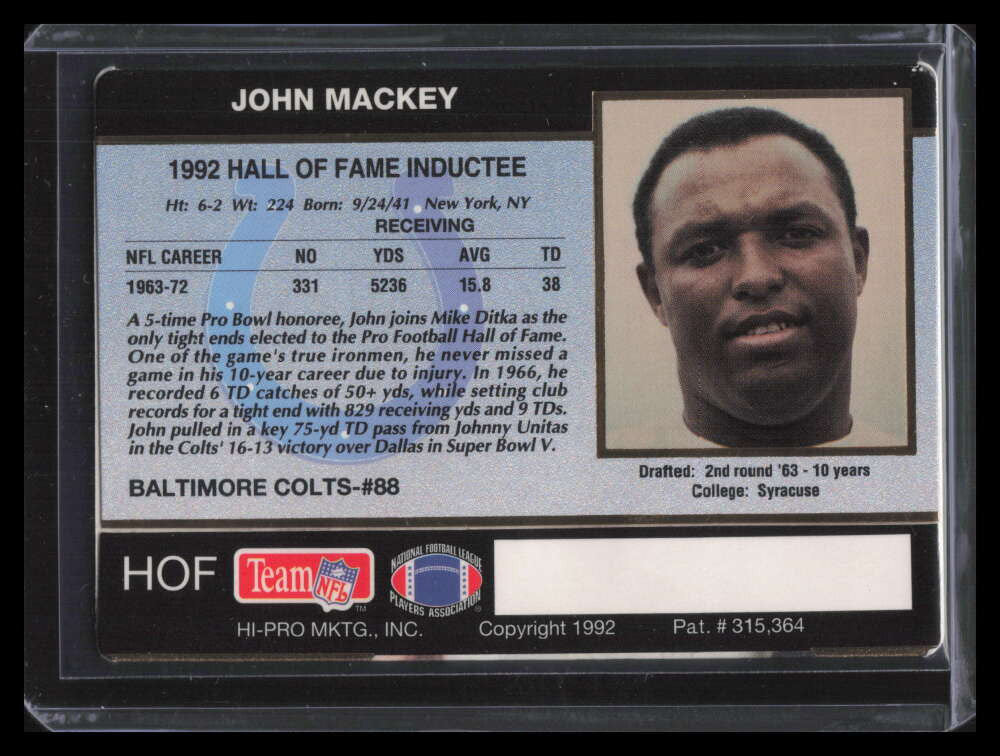 1992 Action Packed Mackey Award HOF John Mackey F01667