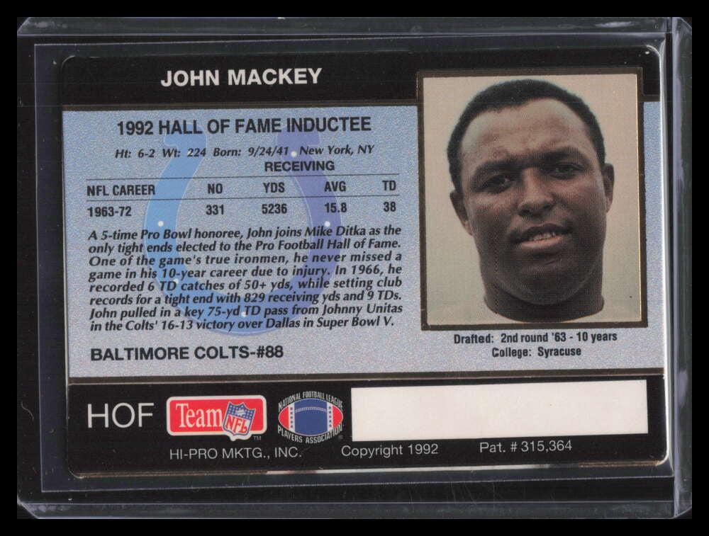 1992 Action Packed Mackey Award HOF John Mackey F01668