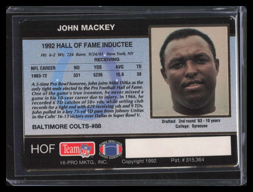 1992 Action Packed Mackey Award HOF John Mackey F01668
