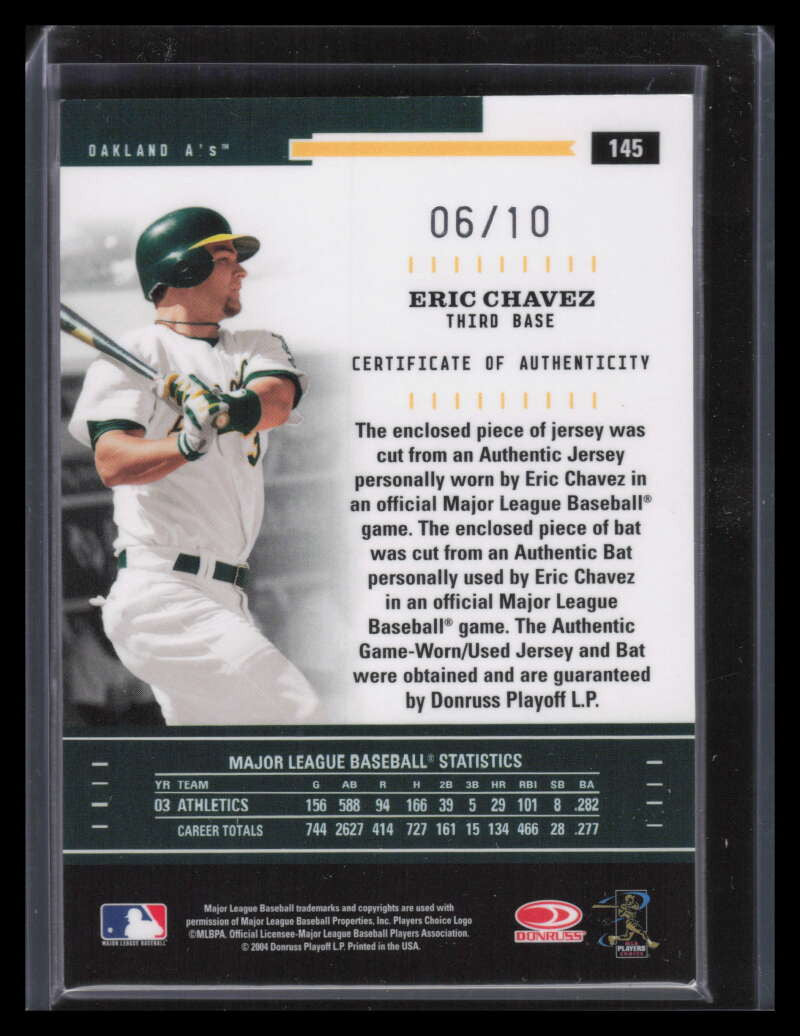 2004 Throwback Threads Material Combo Prime 145 Eric Chavez Dual Bat Patch 6/10